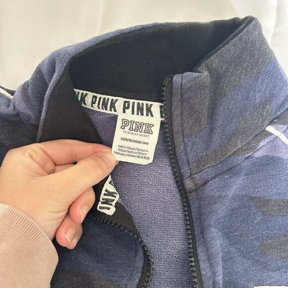 VS Victorias Secret Pink Half Zip Pullover Sweater Jacket Navy Camo Womens XS - Picture 4 of 8